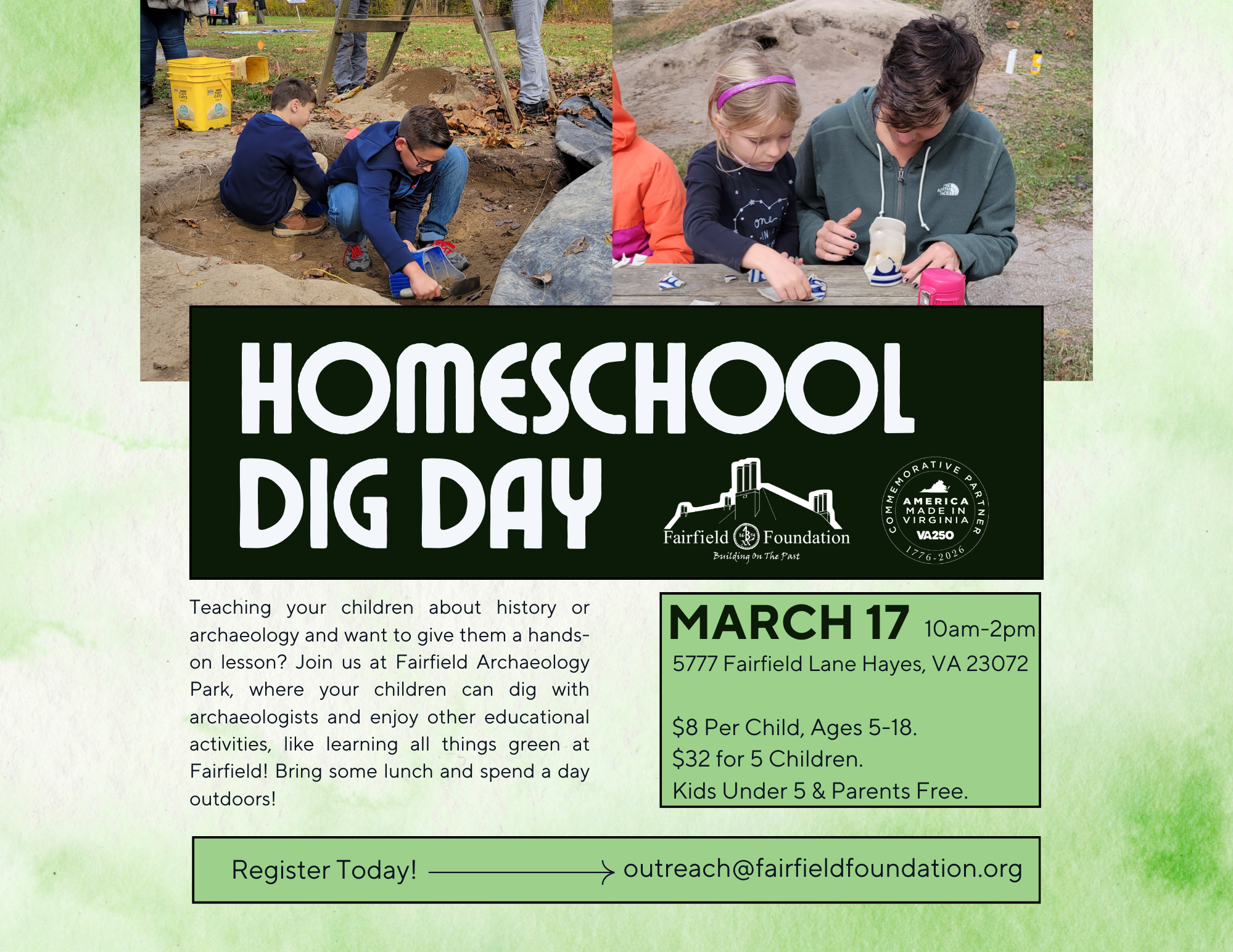 Homeschool Dig Day at Fairfield